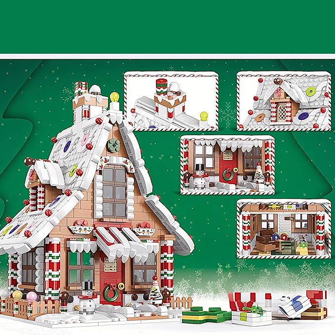 General Jim's Christmas Gingerbread House kit Building Block Bricks Set A Great Holiday Present Idea for Christmas (1455 Pieces) Modular Building Great for Teens and Adults