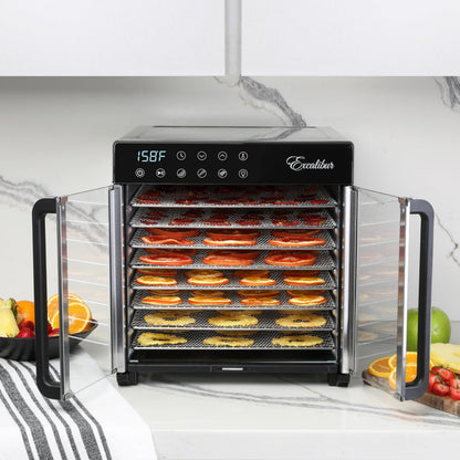 Excalibur Food Dehydrator 8-Tray for Jerky, Fruit, Vegetables, Herbs, Pet Treats, 7.2 Cu Ft Drying Space with Adjustable Temperature Control and 80 hour digital timer, 8-Tray, Stainless Steel