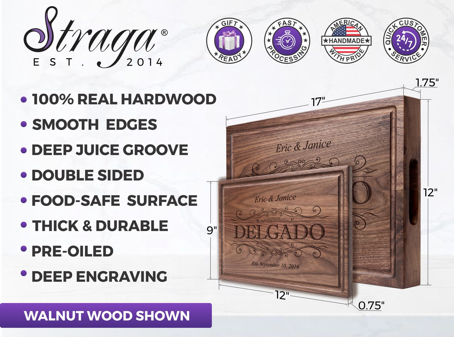 Personalized Cutting Board - Custom Engraved Wood Charcuterie Board - Best Wedding Gift Idea for Couples (Bride & Groom), Newlyweds - Handcrafted in USA from Premium Hardwood 002