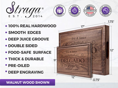 Personalized Cutting Board - Custom Engraved Wood Charcuterie Board - Best Wedding Gift Idea for Couples (Bride & Groom), Newlyweds - Handcrafted in USA from Premium Hardwood 002