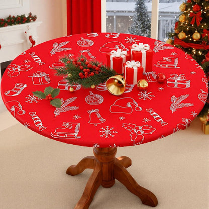 Smiry Round Spandex Tablecloth, Elastic Fitted Washable Tablecloths for 36"-44" Tables, Waterpoof Stretch Picnic Table Cover for Dining, Indoor and Outdoor, Holly Berry & Gift