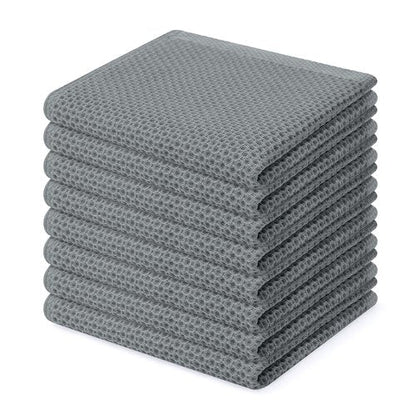 Homaxy 100% Cotton Waffle Weave Kitchen Dish Cloths, Ultra Soft Absorbent Quick Drying Dish Towels, 12 x 12 Inches, 8-Pack, Grey