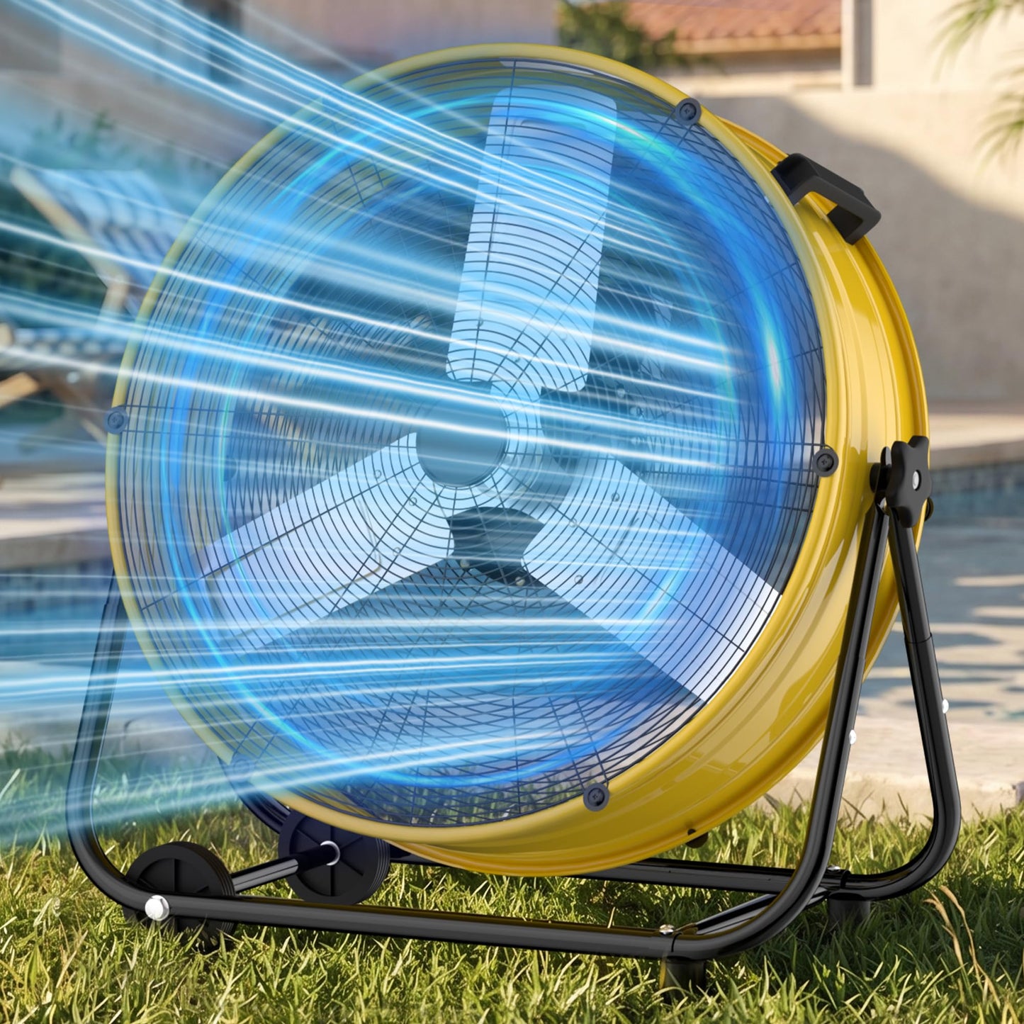 Uthfy 24 Inch High Velocity Industrial Fan, 8800CFM Heavy Duty Floor Drum Fan with 3 Speeds, 360° Tilt Metal Garage Fan with Wheels for Warehouse, Commercial, Workshop, Factory and Gym,Yellow