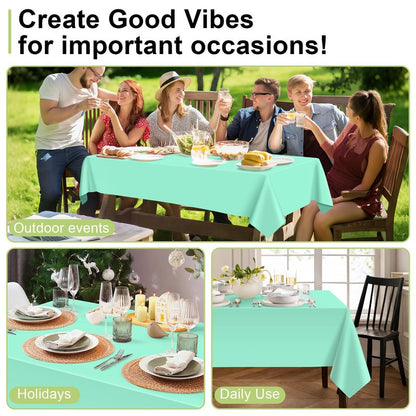 QIKSION Fresh Mint Plastic Table Cloth Disposable 3 Pack, 54 x 108 Inch Tablecloths for Party, Birthday, Rectangle Table Cover