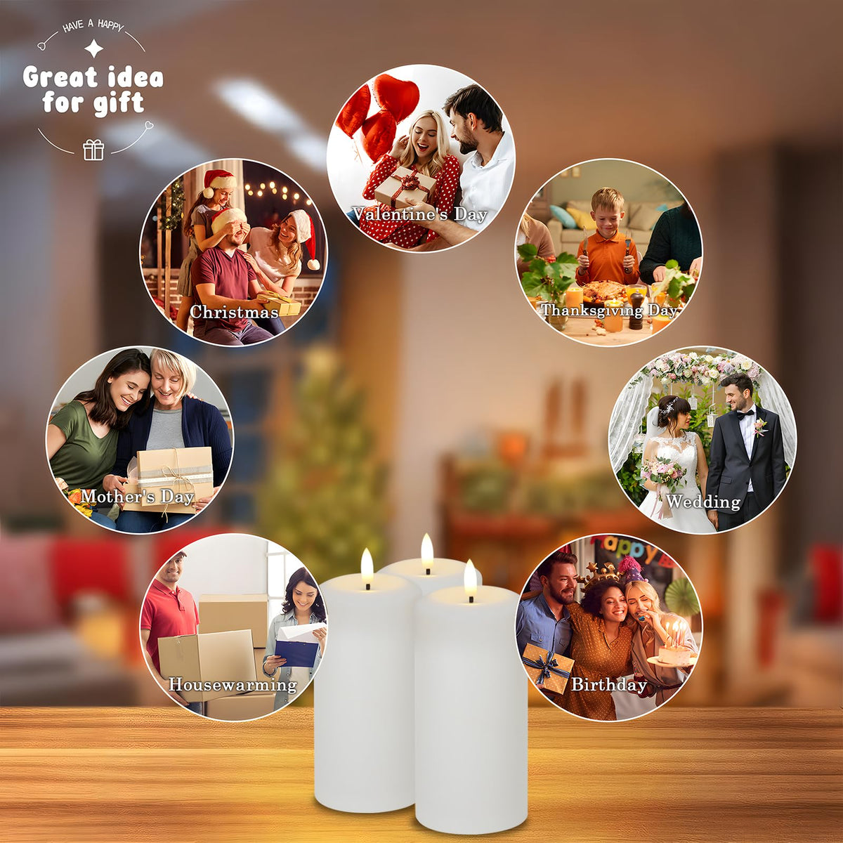 Hinabichan Flameless Candles Battery Operated with Remote and 2/4/6/8 H Timer, 6pcs Flickering Fake Electric Candles for Festival Wedding Home Party Decor (D3 x H 6") (White)