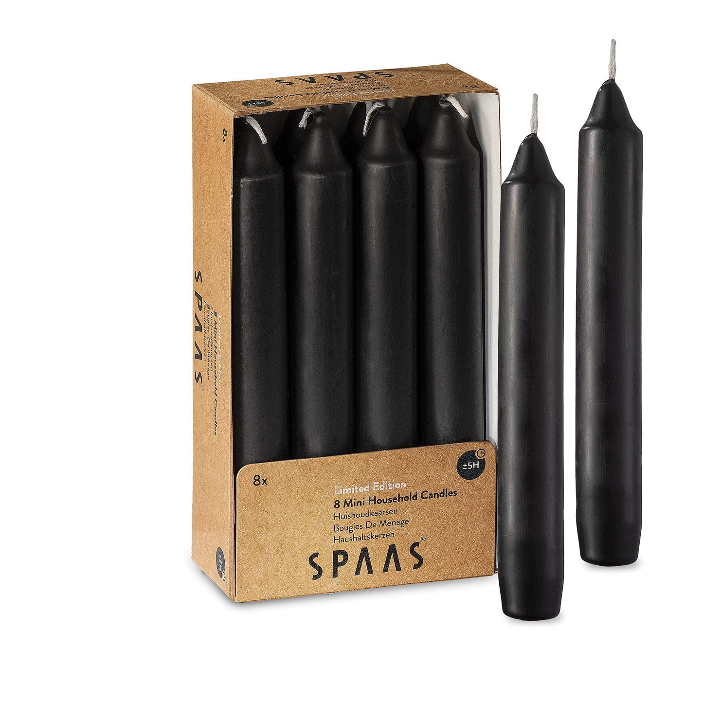 Straight Black Candlesticks - Pack of 8 6" Coated Black Candles - 5 Hour Long Burning Unscented Candles for Halloween, Chime, Wedding, and Home Decoration