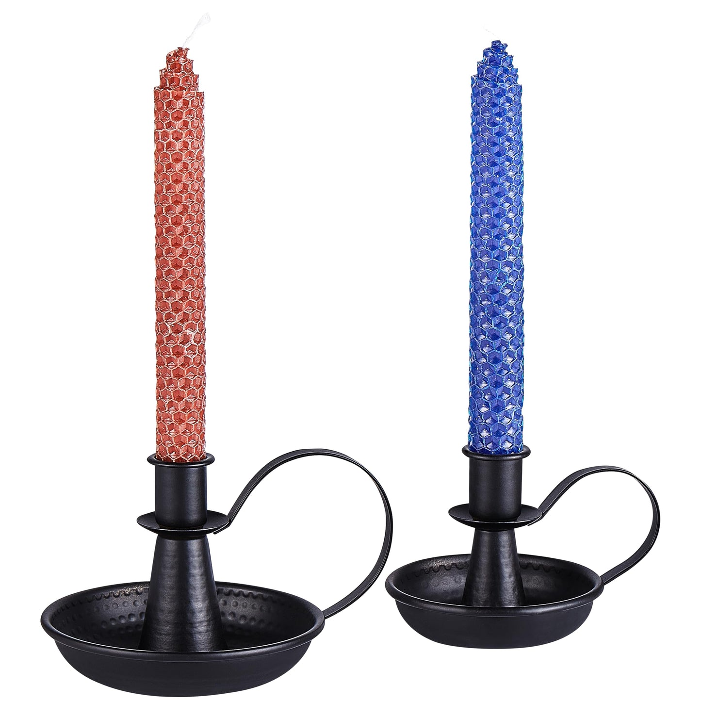 Black Taper Candle Holders, Retro Iron Candlestick Holders with Handle Set of 2 Rustic Iron Portable Candle Stand for Table Centerpiece Farmhouse Fireplace Home Wedding Christmas Decor