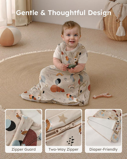 Yoofoss Rayon Made from Bamboo Baby Sleep Sack 6-12 Months TOG 0.5 Baby Wearable Blanket, Super Soft Infant Toddler Sleeping Sack 2-Way Zipper, Grey&Animals