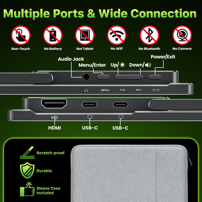 Upperizon Portable Monitor 18.5 inch 2K QHD 120% sRGB 120Hz IPS HDR HDMI USB-C Travel Monitor for Laptop MacBook PC Surface PS5 Xbox, Large External Display with Kickstand & Speakers, VESA Compatible