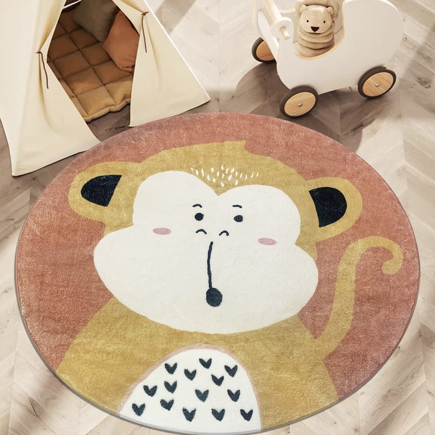 USTIDE Round Animal Rug 4ft Shaggy Mat Soft Monkey Rug Animal Carpet for Bedroom Classroom Home Decor