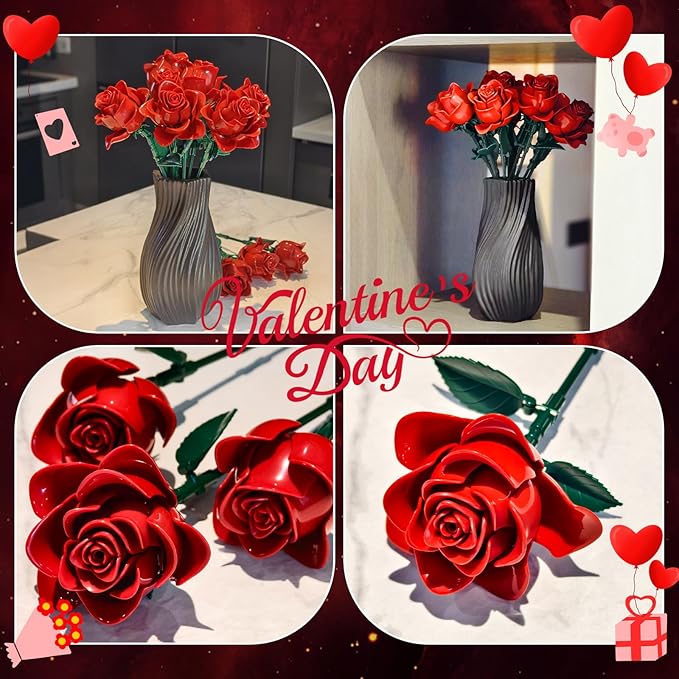 Gohero Red Roses Building Blocks Set (546PCS) - Lego Compatible Flowers for Adults Gothic Home Decor for Women &amp Teen Girls Making It an Ideal Gift for &amp Valentine's Day