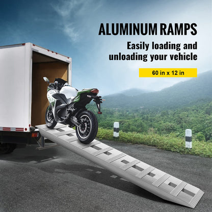 BestEquip 60'' X 12'' Aluminum Trailer Ramps 6000LBS Total Beavertail Hook End 1 Pair 2 Ramps Silver