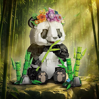 Panda Building Set with Flowers &amp Bamboo for Adults Compatible with Lego Wild Animals Movable Arms and Head Collectible Model Home Decor Gift for Teens Boy Girl