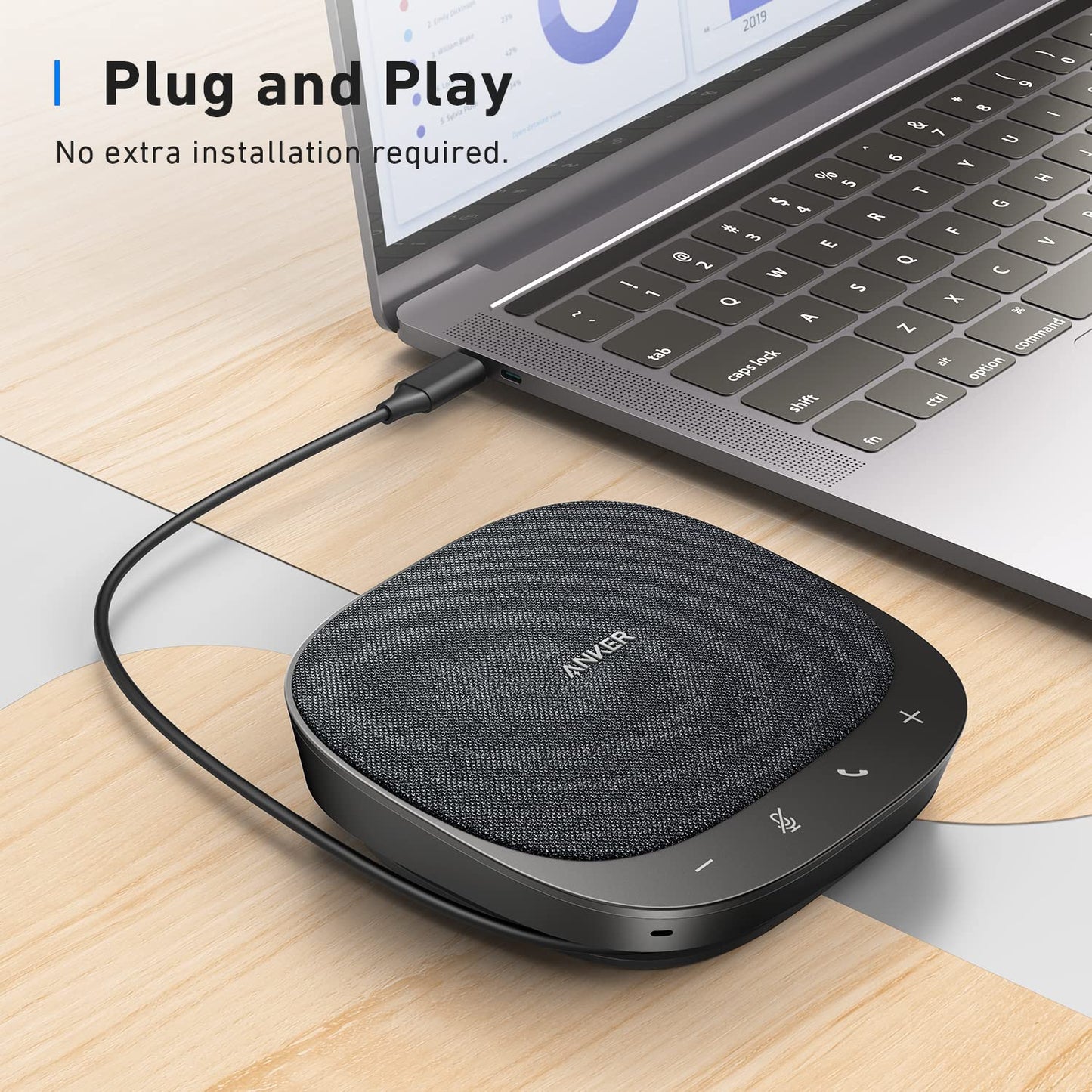 Anker PowerConf S330 USB Speakerphone, Conference Microphone for Home Office, Smart Voice Enhancement, Plug and Play, 360° Voice Coverage, Powerful Sound, Desktop PC Speaker, Online Meetings