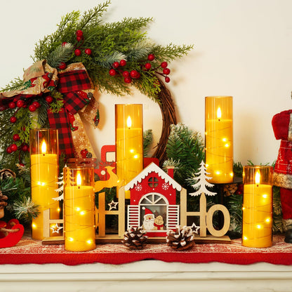 Homemory Flameless LED Candle with Embedded Star String Lights, Fake Candles with Remote Control & Timer, Battery Operated Candles, Amber, Set of 5