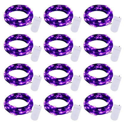Halloween Purple Fairy String Lights: 12 Pack 7 Ft 20 LED Battery Operated Firefly Lights on Black Wire Starry Moon Lights for DIY Party Bedroom Patio