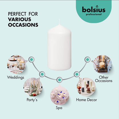 BOLSIUS 12 White Pillar Candles - 2.7 x 5 Inches Unscented Candle Set - 43 Hours - Dripless Clean Burning Smokeless Dinner Candle - Perfect for Wedding Candles, Parties and Special Occasions