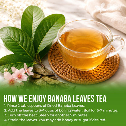 FreshDrinkUS, Premium 50+ Banaba Dried Leaves, 100% Natural & Pure from Whole Banaba Leaves, Banaba Leaf Tea, No Additives, No Caffeine, Vegan