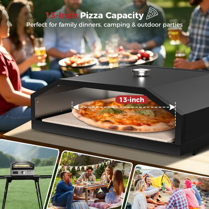 CAMPLUX 17 Inches Pizza Oven for Grill with Storage Bag and 14.8"×13" Cordierite Stone, Grill Top Pizza Oven Built-in Thermometer, Compatible with Propane & Charcoal Grill for Crispy Homemade Pizza