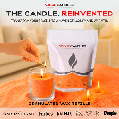 Vogue Candles Orange Pearled Candle Sand Wax (1 LB) – Sand Candle Kit w/15 Cotton Wicks for DIY Lighting – Plant-Based & Reusable Wax Granules Refill for Custom Vessels, Décor & Father’s Day Gifts