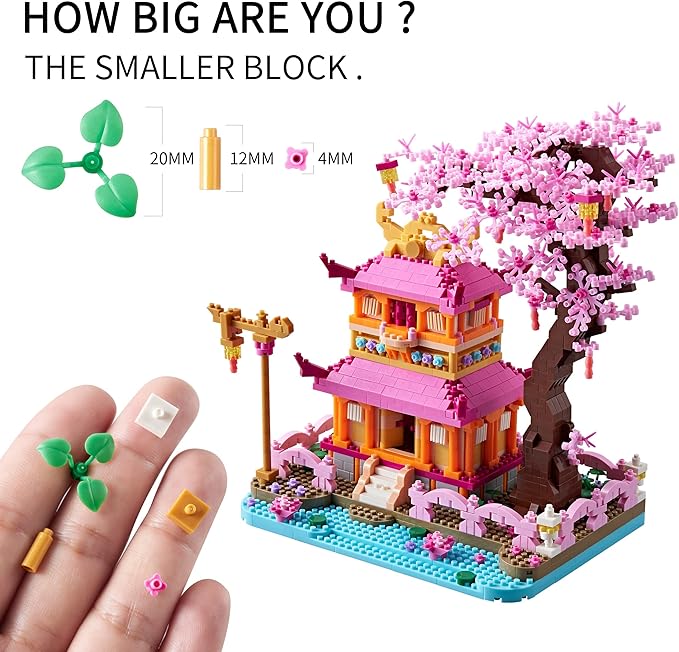 DIY Sakura Tree House Micro Building Blocks Set for Women Adult Japanese Cherry Blossom Treehouse Ideal Gift for Teens Ages of 14+ and Lover - Living Room and Office Decorative Items 1810PCS