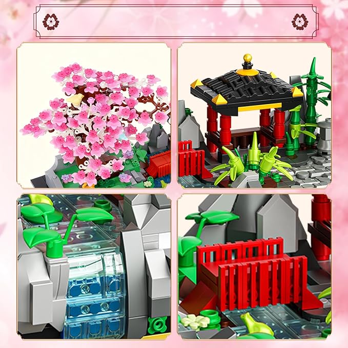 Cherry Blossom Tree Building Set Japanese Sakura Bonsai Block Flowers House Mini Bricks Building Kit Home Office Decoration Creative Toys Gift for Adults Teens Children Kids 8+ 1008 pcs