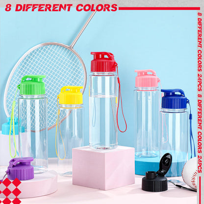Ziliny 24 Pcs 17 oz Plastic Water Bottles Bulk Large Reusable Leak Proof Flip Top Sports Gym Water Bottles with Handle Strap for Kids and Adults for Summer School Travel(Vibrant Color,Classic Style)
