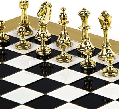 Classic Metal Staunton Chess Set - Brass Nickel Pawns - Gold Black Chess Board