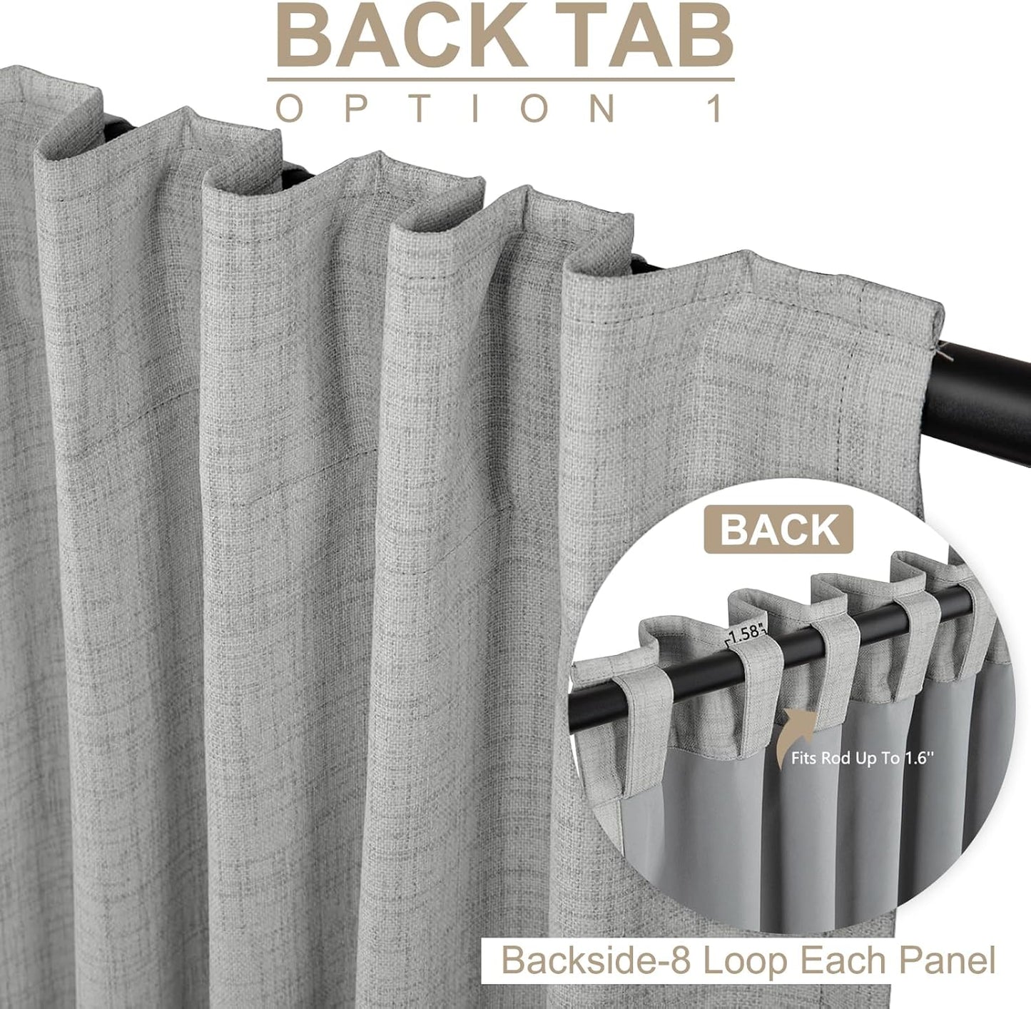 Skiennix 100% Blackout Linen Curtains - Thermal Insulated Drapes, 50" W x 90" L, Ash Grey, 2 Panels Set