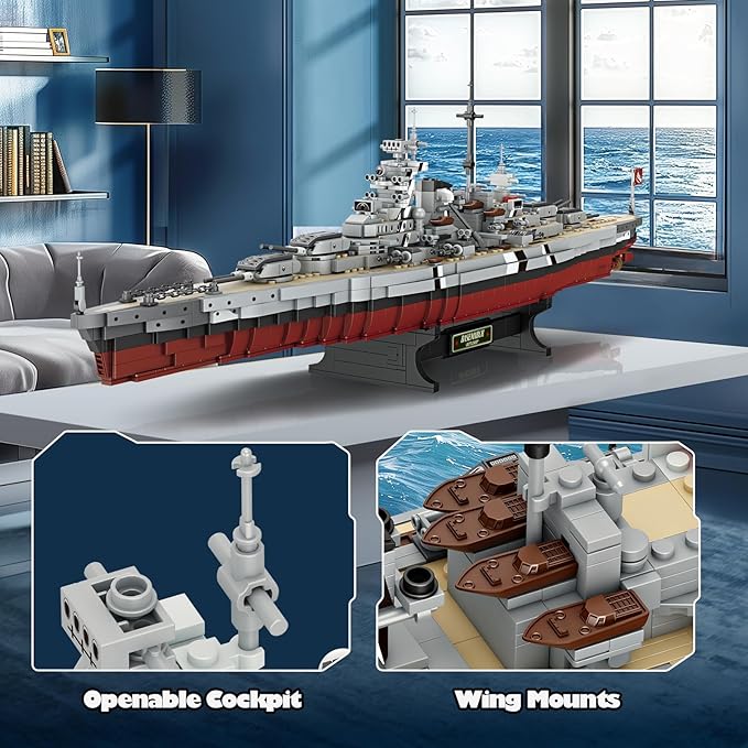 NUTCRACKER Bismarck Battleship Building Block Set 29 Inch German WWII Classic Warship Building Toys (2081 Pcs) MOC Military Theme Boat Model Kit for Adult &amp Teen 14+ Gift for Military Fan