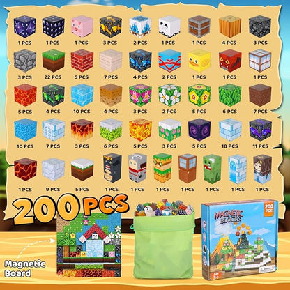 200PCS Magnetic Blocks Magnetic Building Block Cube Toys with Magnet Board for Kids STEM Toys Gifts for Boy and Girls Age 3+ Years Old