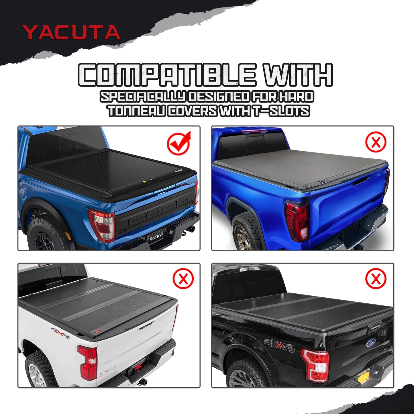 Adjustable Truck Bed Rack Cross Bars,Compatible with Mid-Size Trucks with Retractable Hard Tonneau Covers|Length 65"|2PCs|Made of high-Strength Aluminum Alloy