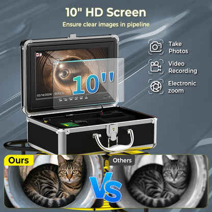 Sewer Camera 100ft, Drain Camera with 10'' IPS DVR, 1080P HD Pipeline Inspection Camera with 23mm Sapphire Lens, 5X Zoom, Meter Counter, Sewer Inspection Camera, Pipe Camera with 7mm Cable & 32G Card
