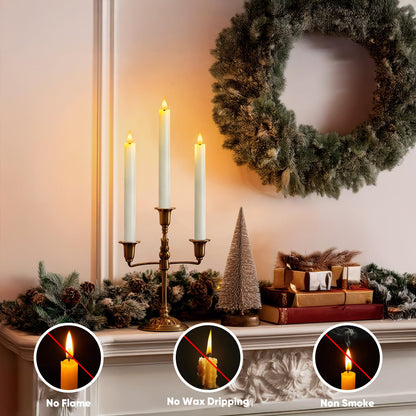 Meigic 12 Pcs Flameless Taper Candles with Remote Timer, Battery Operated Window Candles, White Plastic LED Candlesticks, for Wedding Halloween Christmas Church Decor, 9.6 inches