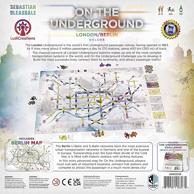 On The Underground: London/Berlin Deluxe Edition - Train Route Building Strategy Board Game 2 City Maps Age 14+ 2-5 Players 60 Min