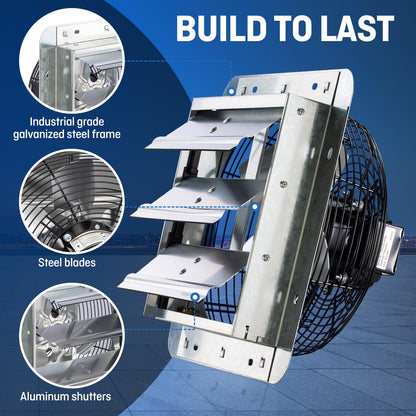 iLiving 10" Wall Mounted Shutter Exhaust Fan, Automatic Shutter, with Thermostat and Variable Speed controller, 65W, 820 CFM, 1200 SQF Coverage Area Silver (ILG8SF10V-ST)