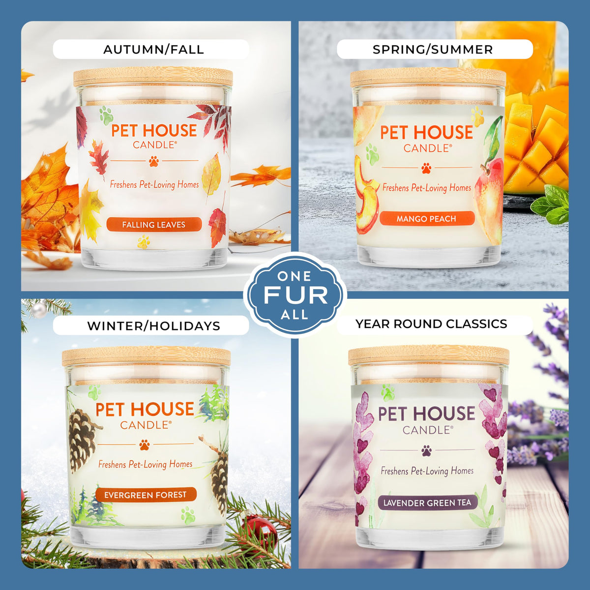 Pet House Candles, Plant-Based Pet Candle Clean Burning, 60 Hour Burn Time with a Natural Fiber Wick - Bamboo Watermint