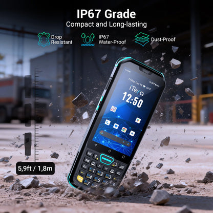 iTera Android 13 Barcode Scanner PDA: HS7 Scan Engine 26-Key Keypad 4" Touch Screen MTK 2.0GHz CPU IP67 Rugged 5100mAh Battery for Warehouse Logistics Industrial Use P400