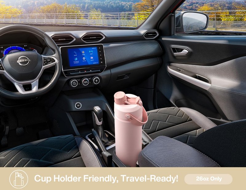 POWCAN 26 oz Insulated Water Bottle with 2-in-1 Straw and Spout Lid, Keep Cold 24H, Leak-Proof, Fits in Car Cup Holder, Stainless Steel Water Bottle for Sports, Gym, Travel, and School (Mousse)