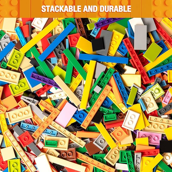 1200 Pieces Flat Pieces 9 Sizes Classic Moc Parts and Pieces Tiles Expansion Set - Compatible with All Major Brands Building Bricks Bulks for Smooth Surface Transparent Blue