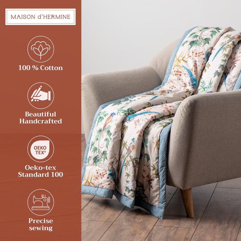 Maison d' Hermine Throw Blanket for Couch Lightweight Soft Warm Breathable Cotton Throw Blankets for Bed Girls Boys Women Men Sofa Living Room Gifts for Mothers Day (50'' X 60'', Hokuzai - Grey)