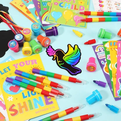 BenLouis Bible Party Favors Christian Inspirational Verses Coloring Set Gift Prizes Bulk for Kids Operation Christmas Child Sunday School Religious Activities Goodie Bag Stuffers（24set Verses）