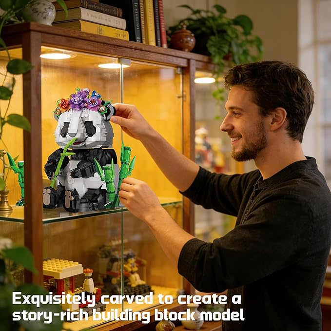 Panda Building Set with Flowers &amp Bamboo for Adults Compatible with Lego Wild Animals Movable Arms and Head Collectible Model Home Decor Gift for Teens Boy Girl
