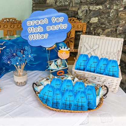 Sotiff 36 Set Tic Tac Toe Game Bulk for Boys Girls Ocean Tropical Fish Gifts Blue Tic Tac Toe with Bag Classroom Prizes Games for Students School Exchange Birthday Party Favor Supplies 5.9x7.9''