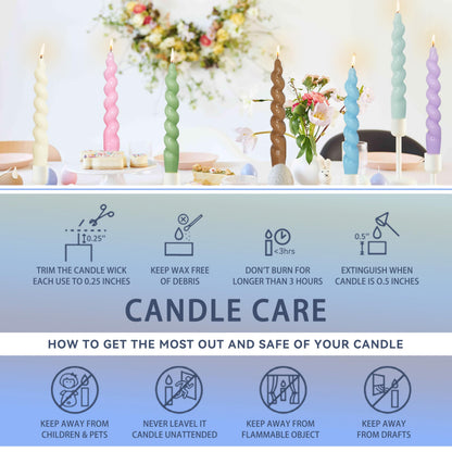 7.5 Inch Twisted Taper Candle 4 PCS Unscented Spiral Candle Smokeless Gradient Blue Candlesticks for Home Dinner Wedding Party Decoration
