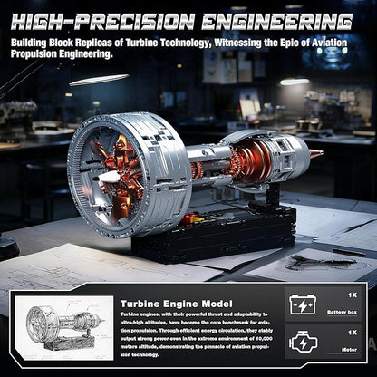 Motorized Turbofan Engine Building Blocks Realistic Aircraft Engine Building Set Jet Engine Replica with Motor Simulating Real Operation STEM Educational Toy &amp Aviation Gift 808Pcs