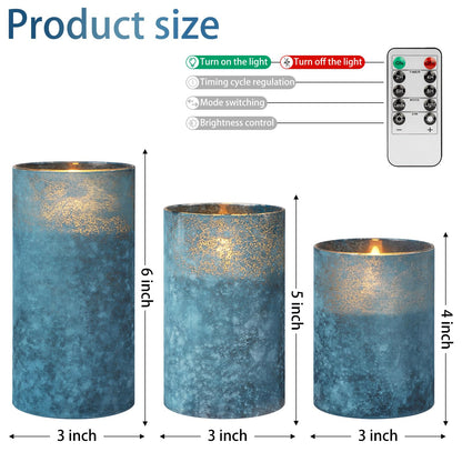 ANGELLOONG Blue Flameless Candles with Remote, Flickering Led Candles with Timer, Electric Pillar Candles for Bathroom Kitchen Room Home Decor, Sandblast Blue