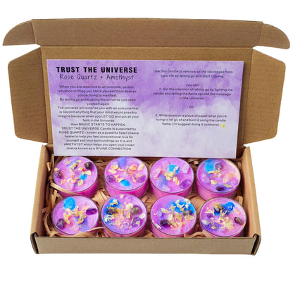 Tealight Soy Candles with Crystals and Herbs, Handmade Energy, Healing Crystal Soy Candles, Aromatherapy Candles. (Purple)