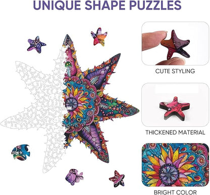 Qiuenisray Wooden Jigsaw Puzzles for Adults 500 Piece Starfish Ocean Wood Jigsaw Puzzles Wall Decor FSC Certified Royal Unique Shape Adult Puzzles Piece Creative Gift for Family Games 20.3x20.3 in