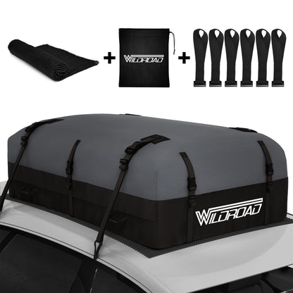 Rooftop Cargo Carrier Bag, WILDROAD 21 Cubic Feet 600D Ultra Anti-Tear Fabric Waterproof Car Roof Bag, Soft-Shell Roof Bag with Storage Bag, Anti-Slip Mat and 6 Door Hooks Fits Car with/Without Racks